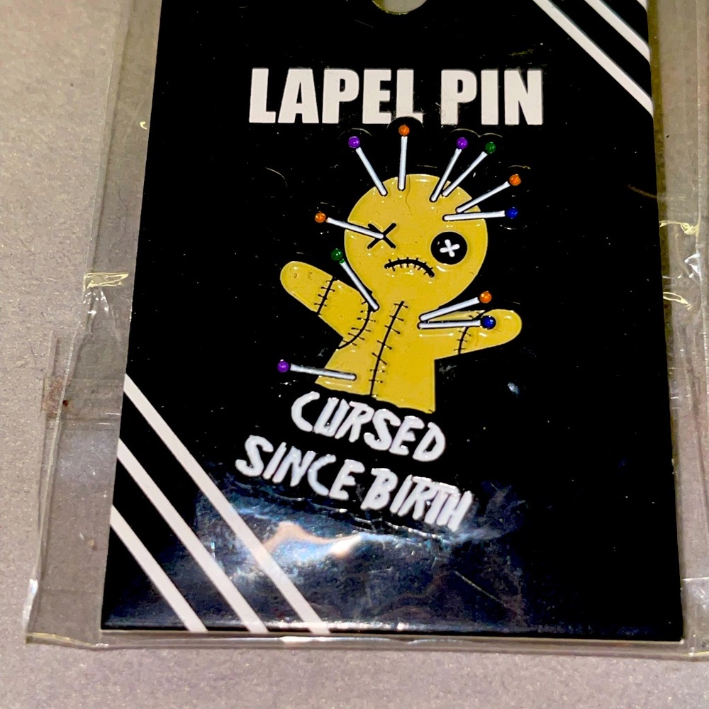Cursed Since Birth Voodoo Doll Enamel Pin. NIP